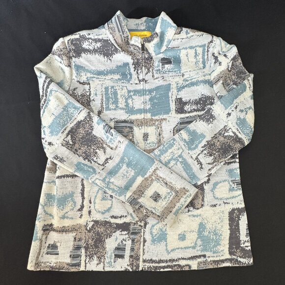 St John Womens Sweater Blue/Gray Abstract Pattern Zipper Wool Blend Knit Med. - Picture 4 of 7